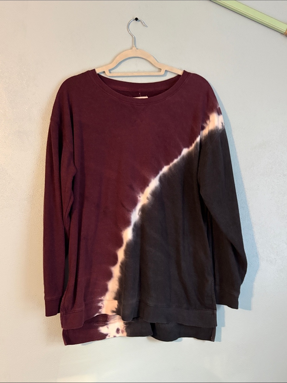 Maurices Tie-Dye Diagonal Pullover Sweatshirt in Burgundy and Black
